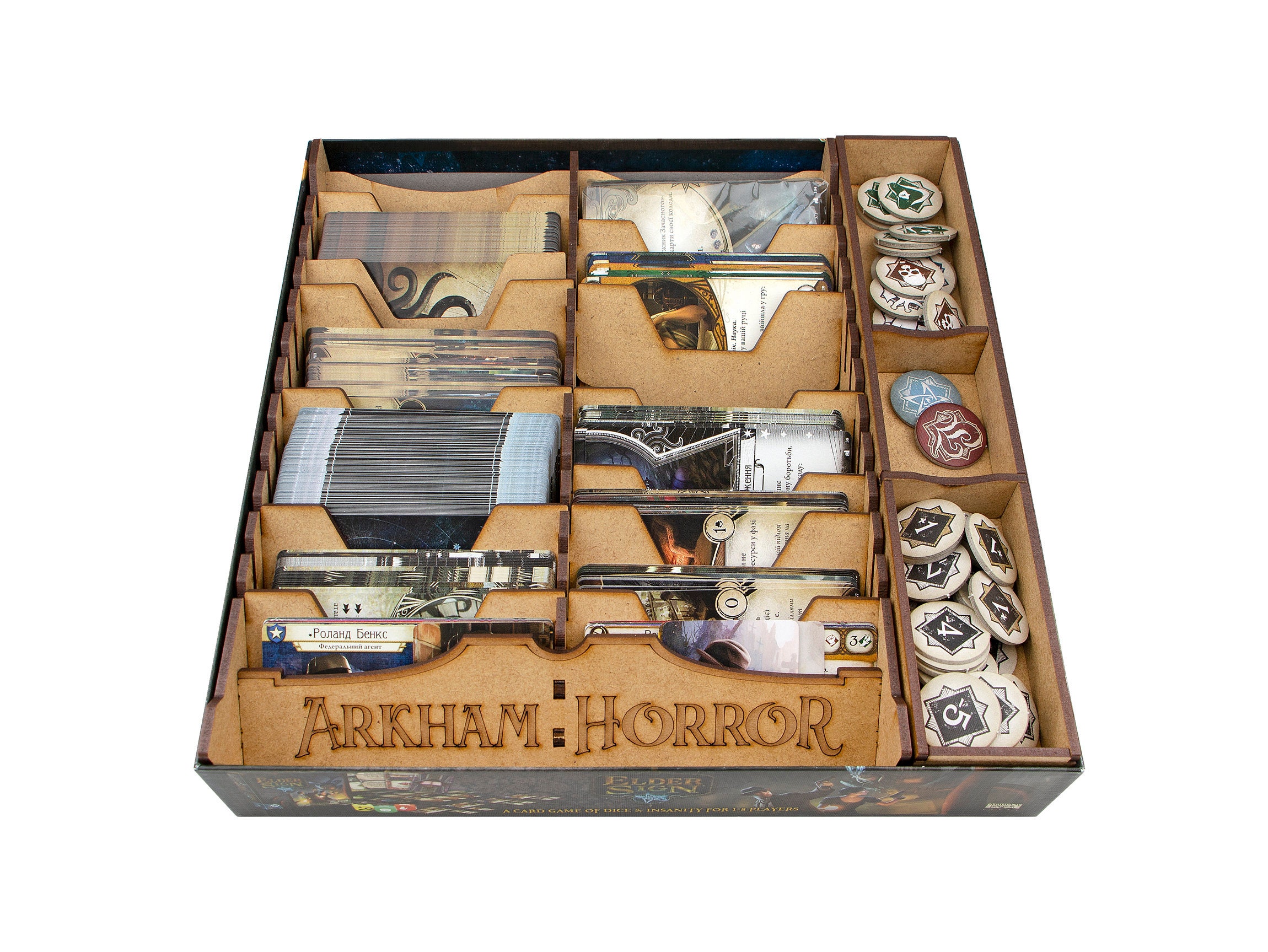 Arkham Horror the Card Game Organizer + Free Sleeves Wooden insert