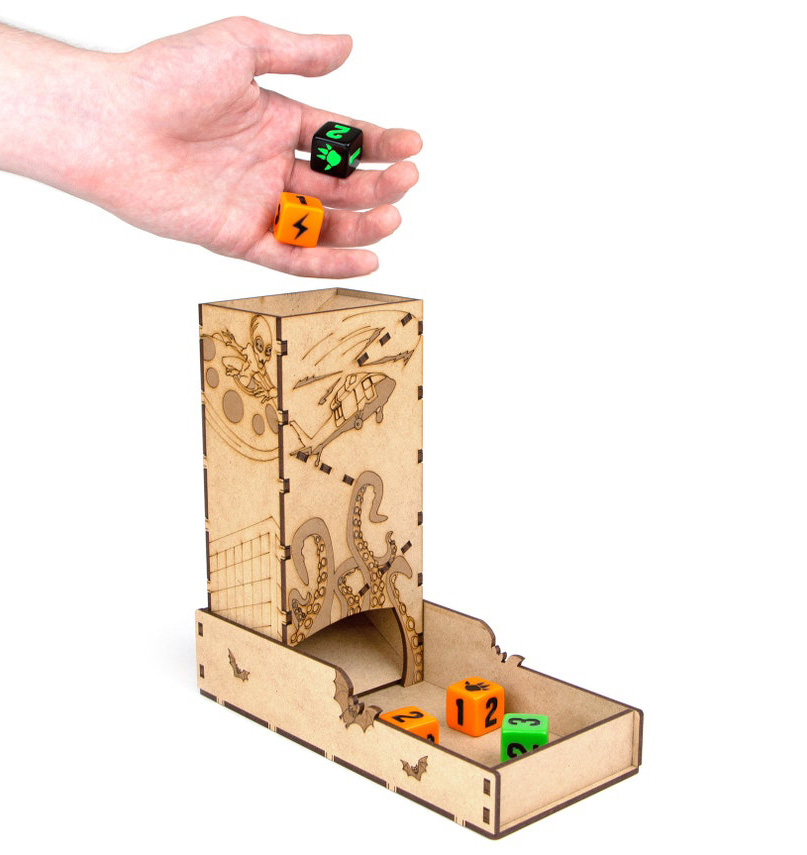 King of Tokyo organizer + Free Dice Tower | Wooden insert for King