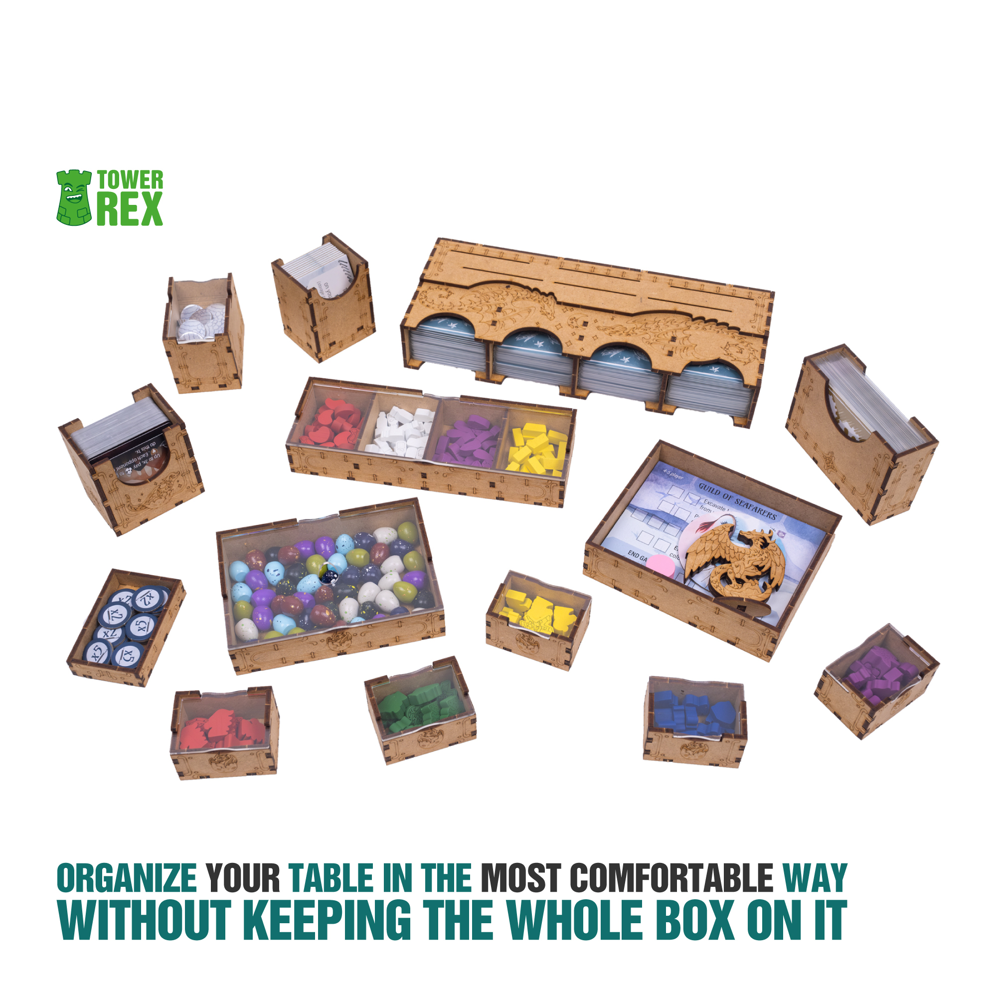 TowerRex Wyrmspan Board Game Organizer Insert - Storage For Cards, Tokens & Components (Fits Base Box) - View #10