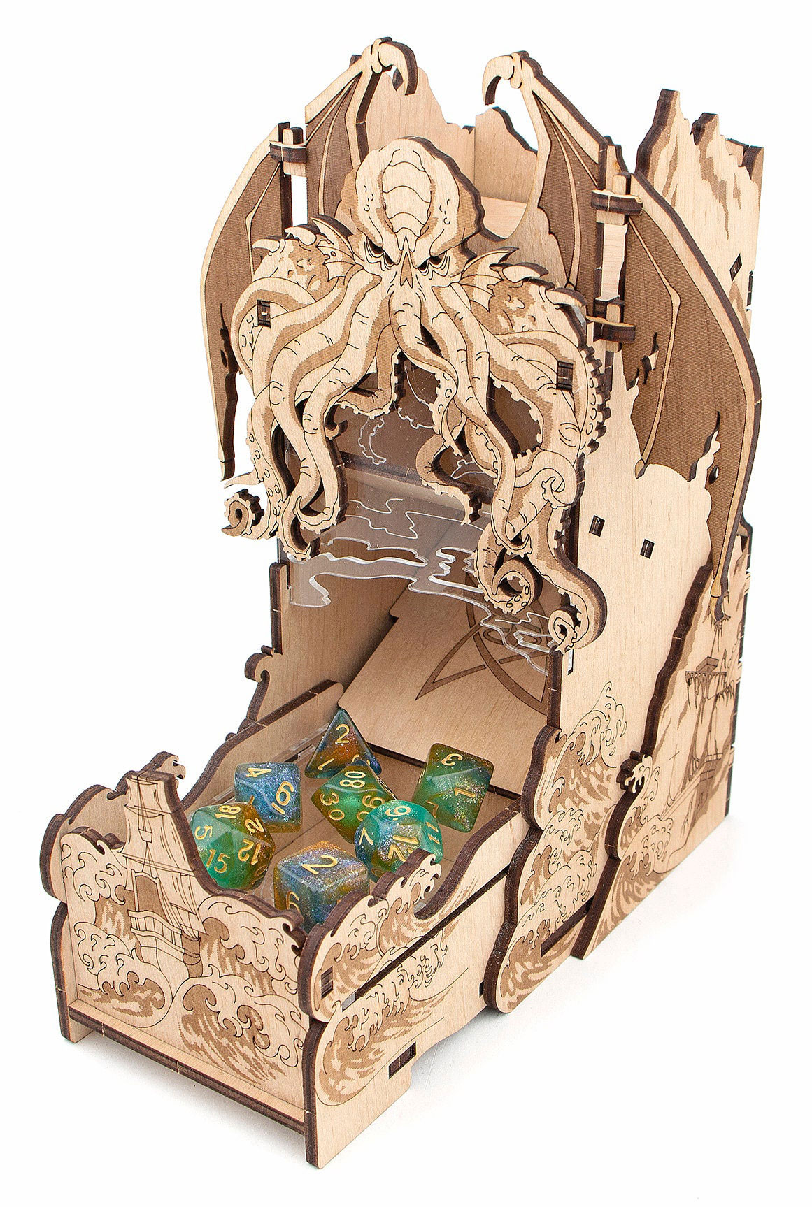 Cthulhu's Bay Dice Tower Boardgame Accessory Wood dice tower Dice